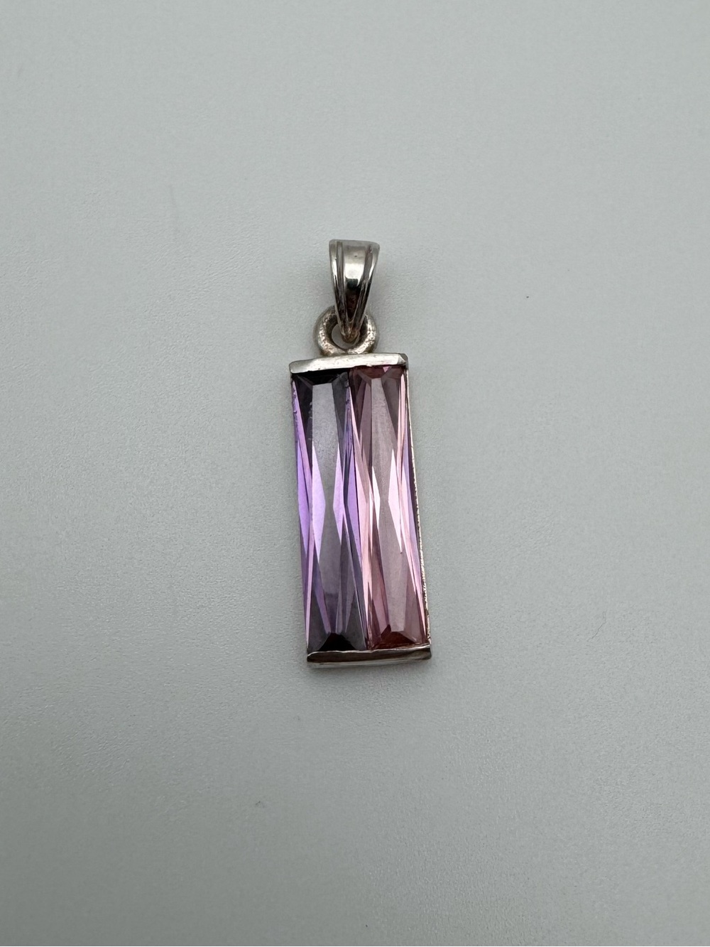 Sterling Silver 925 Purple and Pink Rectangle Gemstone Pendant